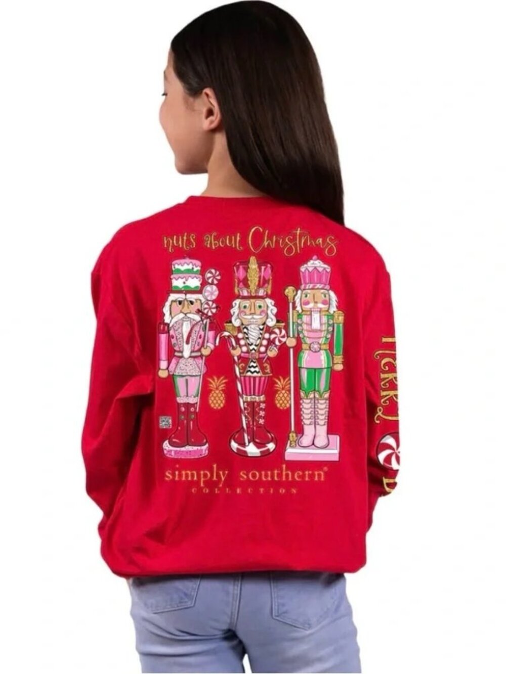 Simply Southern NEW Longsleeve Christmas Merry Bright Red Size Youth Large